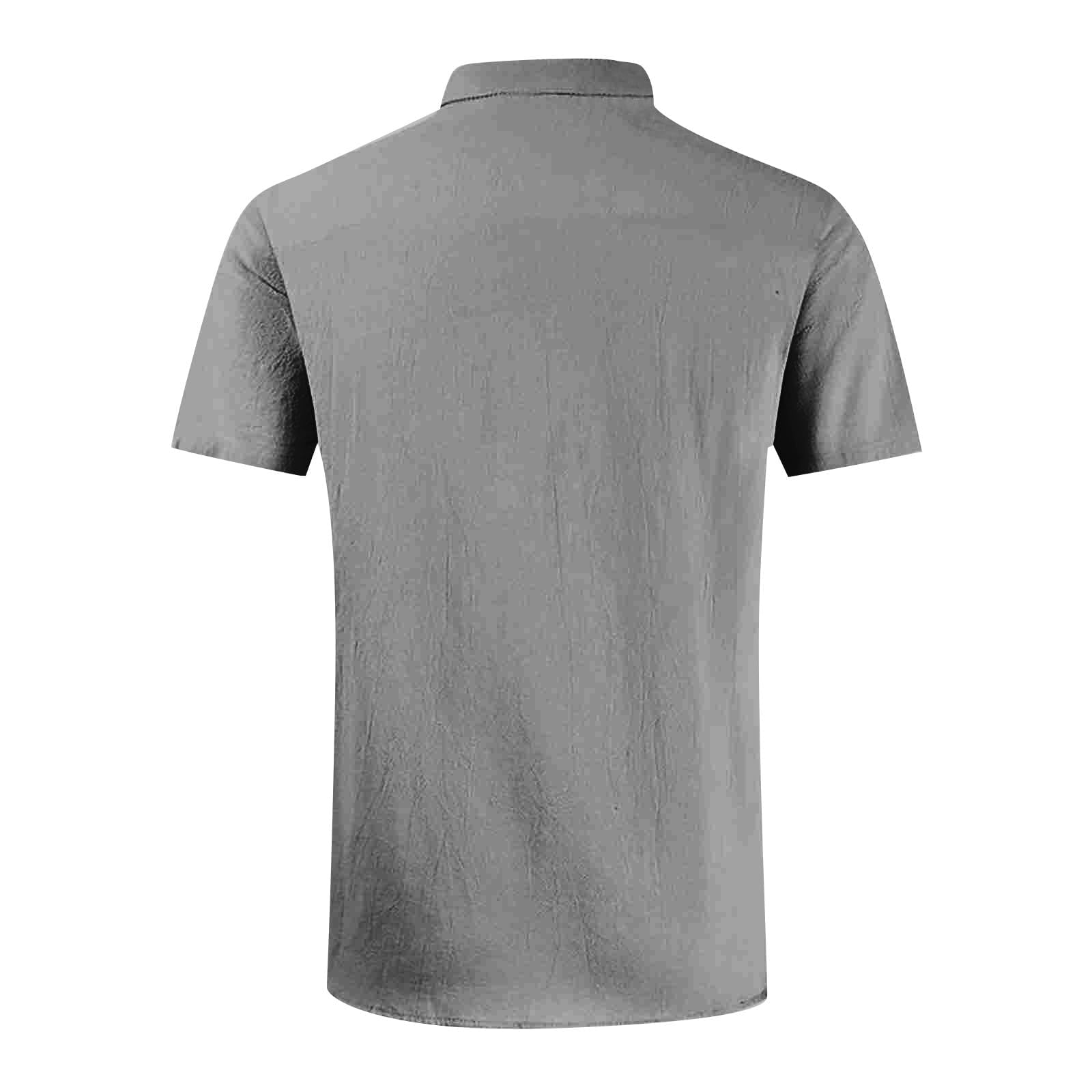 Men's casual vacation shirt double pocket cotton and linen short sleeve shirt