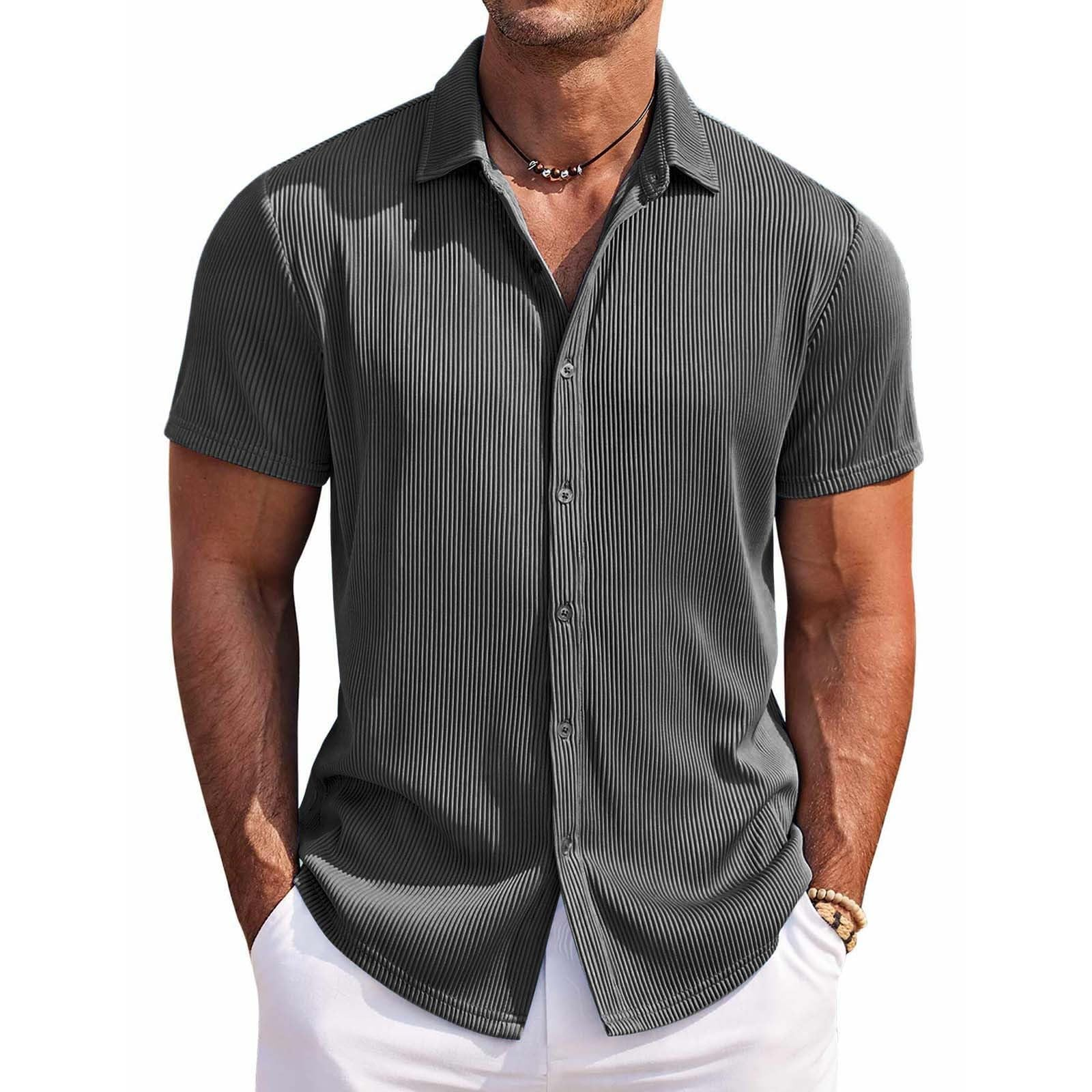 Men's Cotton Striped Jacquard Casual Loose Short Sleeve Shirt