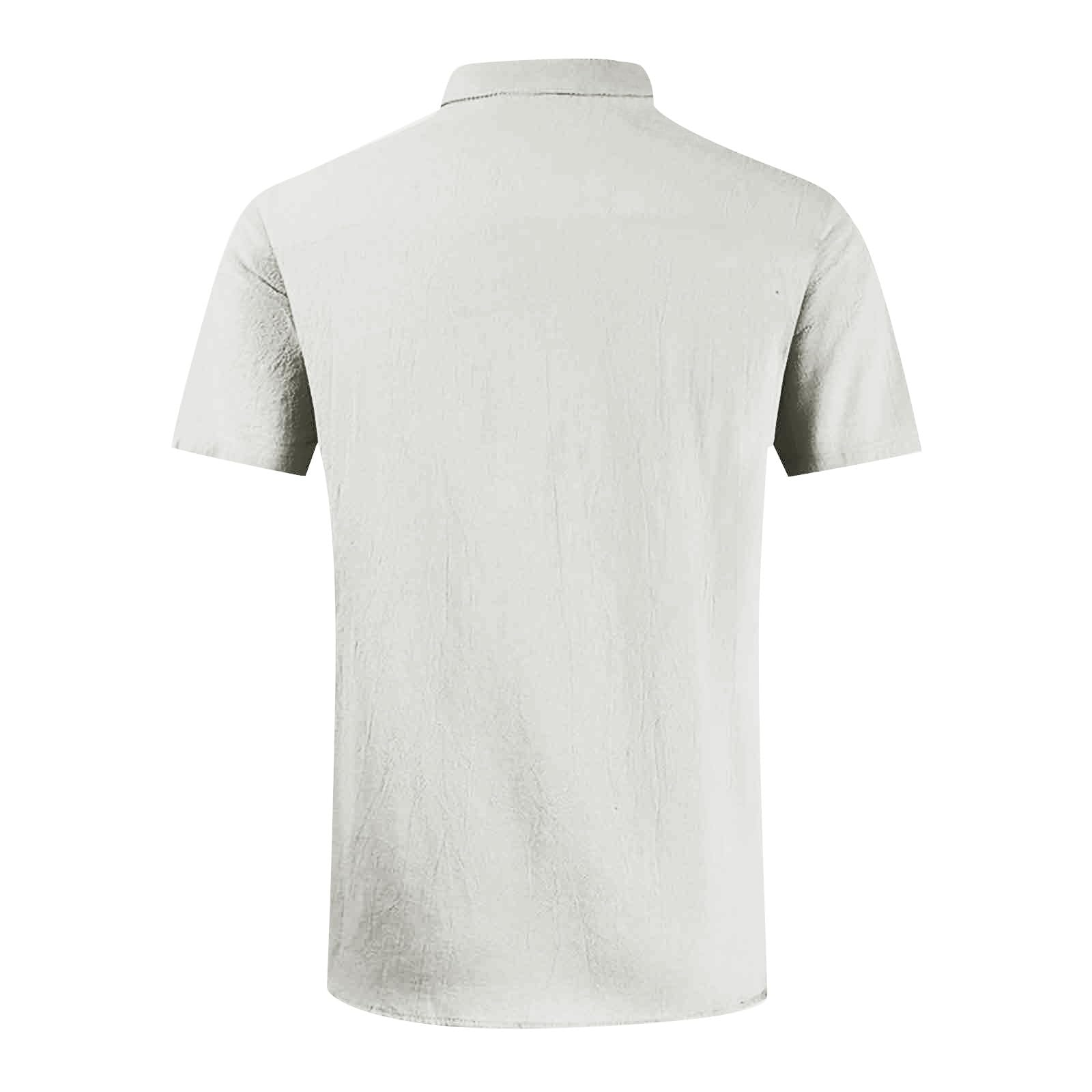 Men's casual vacation shirt double pocket cotton and linen short sleeve shirt