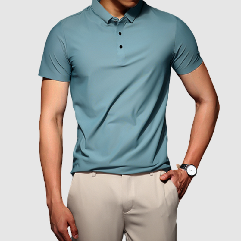 Men's summer ice silk without trace business lapel solid color simple t-shirt