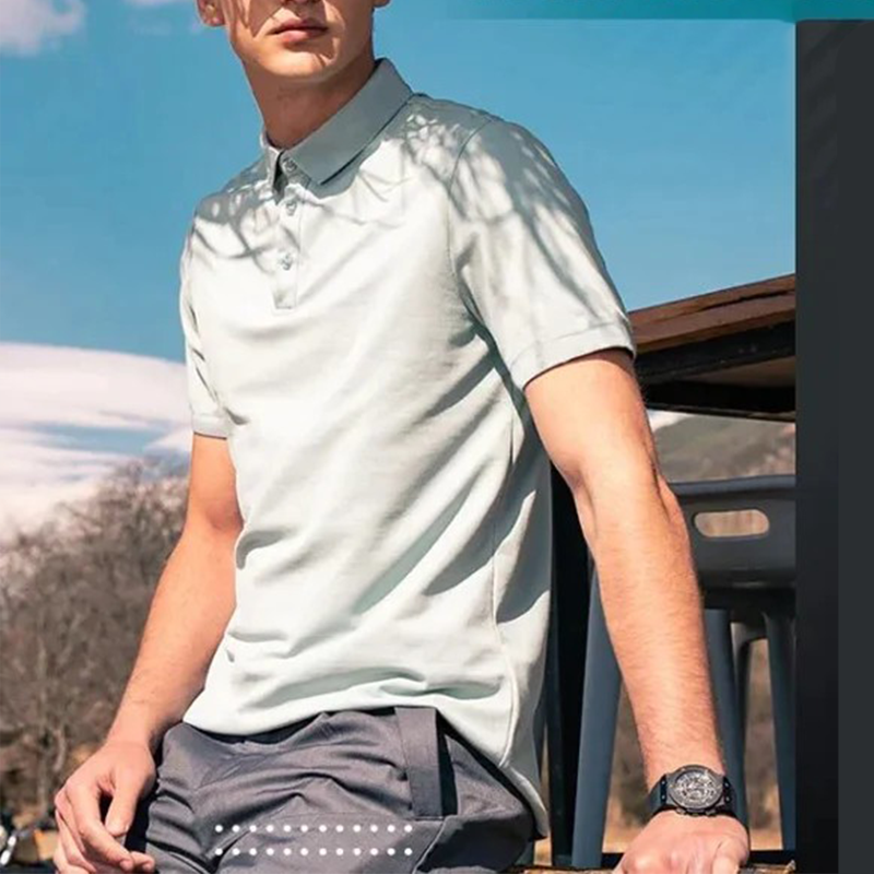 Men's summer ice silk without trace business lapel solid color simple t-shirt