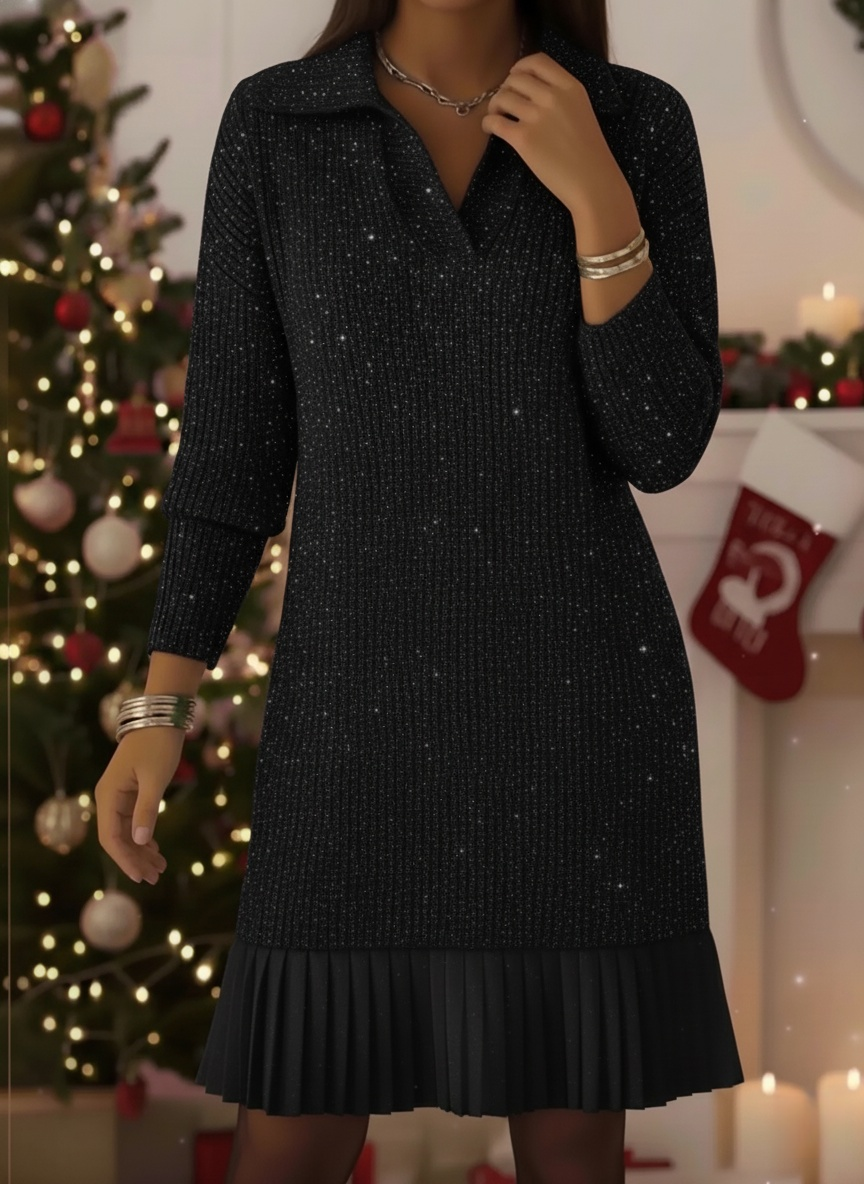 CLEARANCE SALE🔥Women's Elegant Polo Neck Shimmering Knit Dress