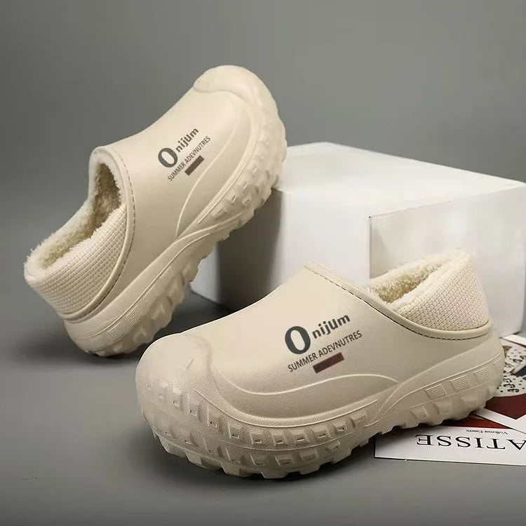 Men’s Plush Waterproof Fleece-Lined Indoor–Outdoor Winter Slippers