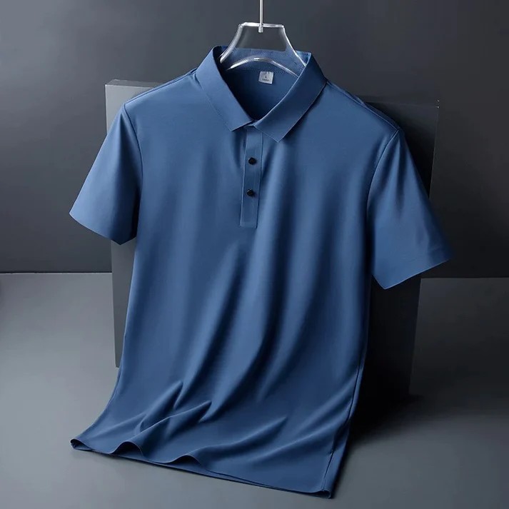 Men's summer ice silk without trace business lapel solid color simple t-shirt