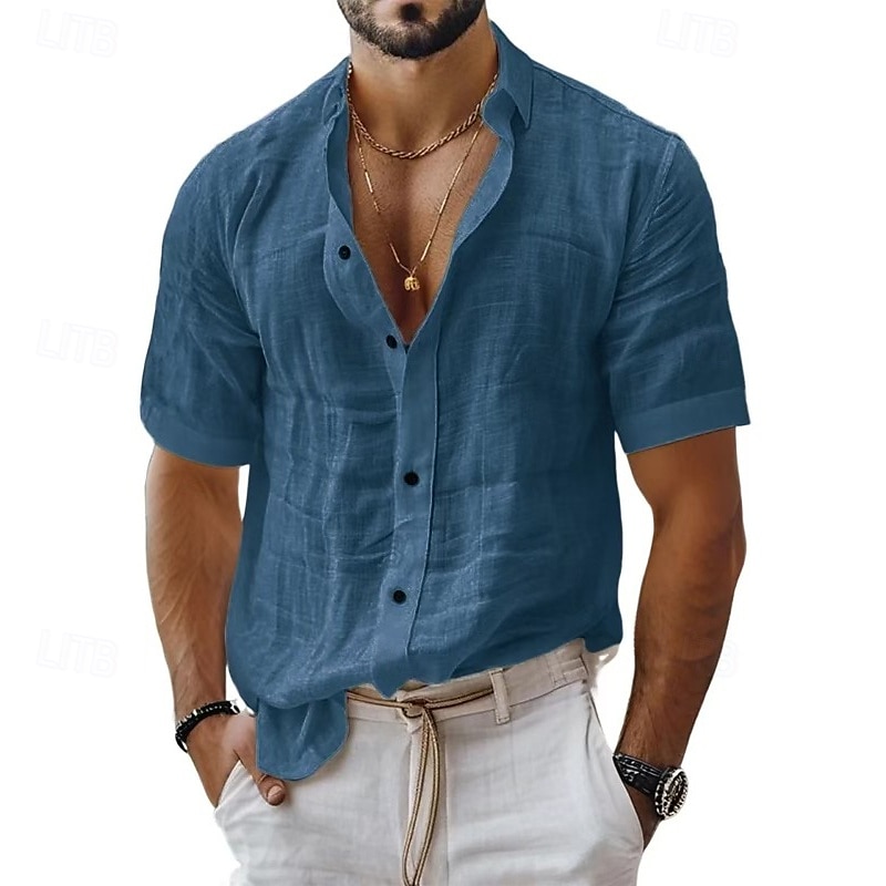 Men's Shirt Linen Shirt Casual Shirt Button Up Shirt Cotton Shirt Plain Vacation Street Black White Light Green Pink Short Sleeve Turndown Summer Clothing Apparel 2025 - $23.99 –P4