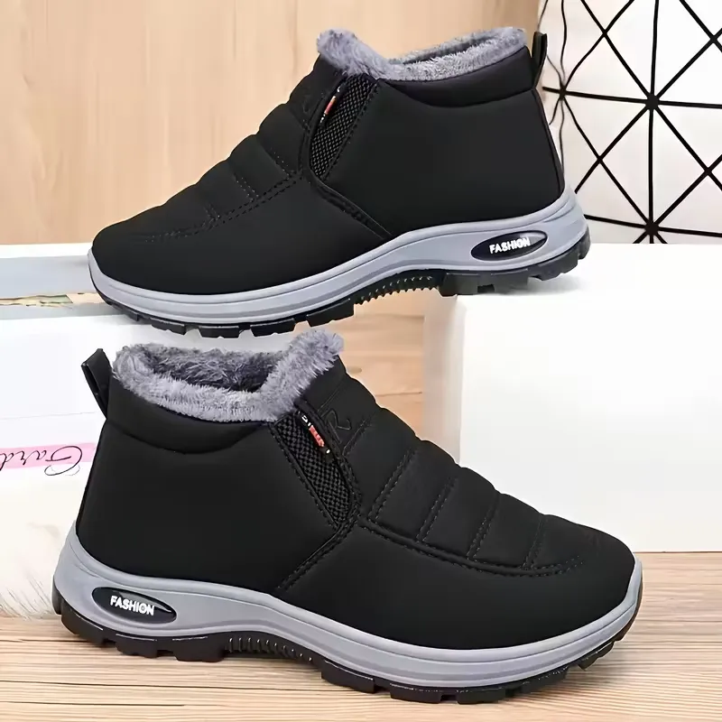 Women's Warm Sheepskin-Lined Boots Ladies Winter Ankle Slip on Short