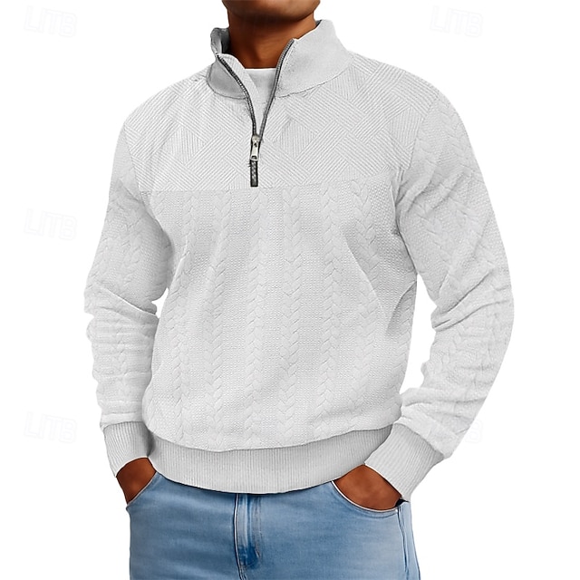 Men's Jacquard Sweatshirt Pullover Hoodie Sweatshirt Quarter Zip Sweatshirt