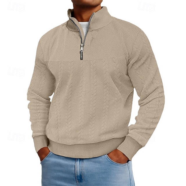 Men's Jacquard Sweatshirt Pullover Hoodie Sweatshirt Quarter Zip Sweatshirt