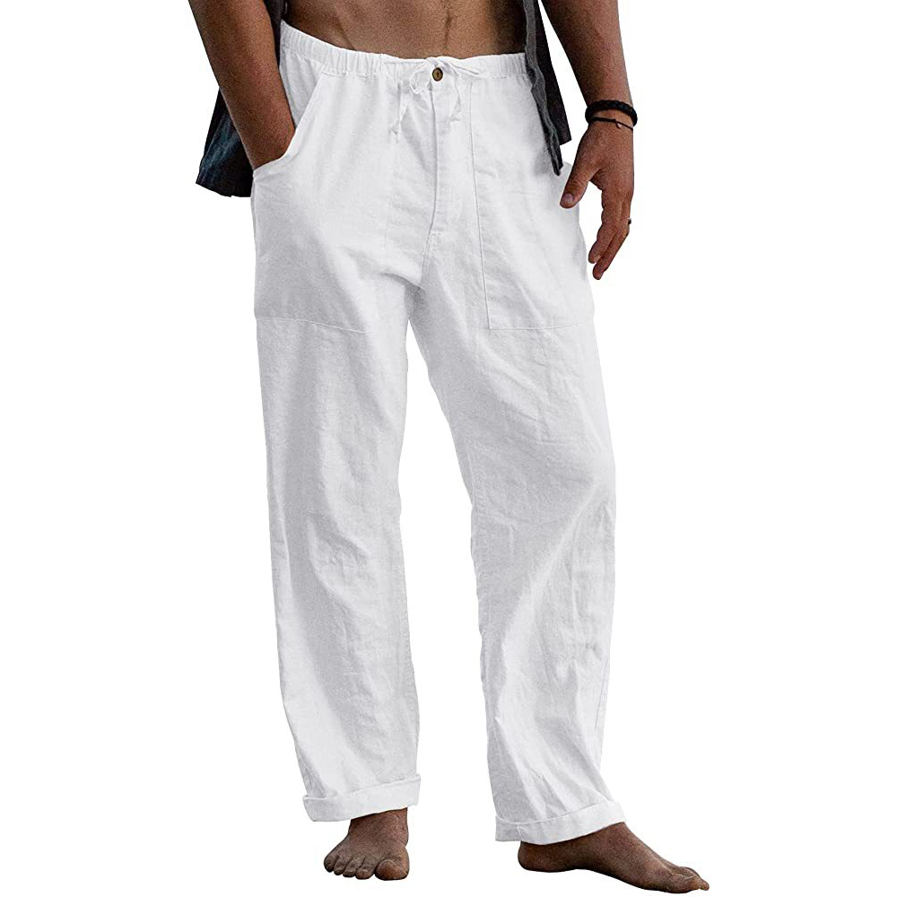Men's loose casual cotton and linen trousers