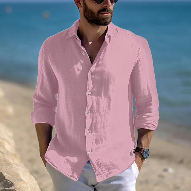 Men’s Linen-Cotton Long‑Sleeve Button‑Down Shirt – Casual Beach & Everyday