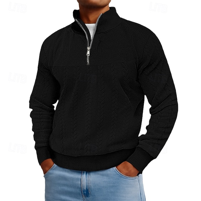 Men's Jacquard Sweatshirt Pullover Hoodie Sweatshirt Quarter Zip Sweatshirt