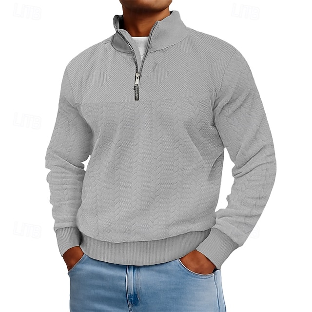 Men's Jacquard Sweatshirt Pullover Hoodie Sweatshirt Quarter Zip Sweatshirt