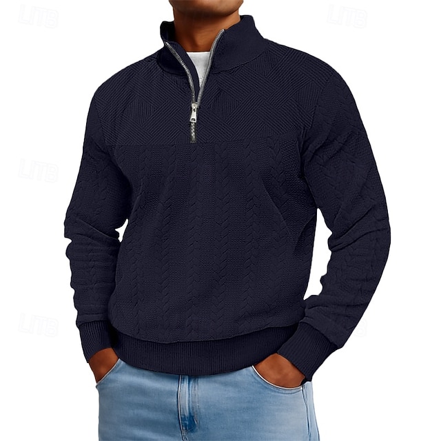 Men's Jacquard Sweatshirt Pullover Hoodie Sweatshirt Quarter Zip Sweatshirt
