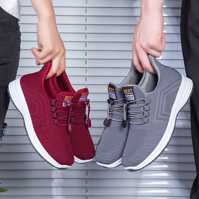 Flying woven shoes a slip-on shoes new soft light breathable spring and autumn middle-aged casual soft soled shoes