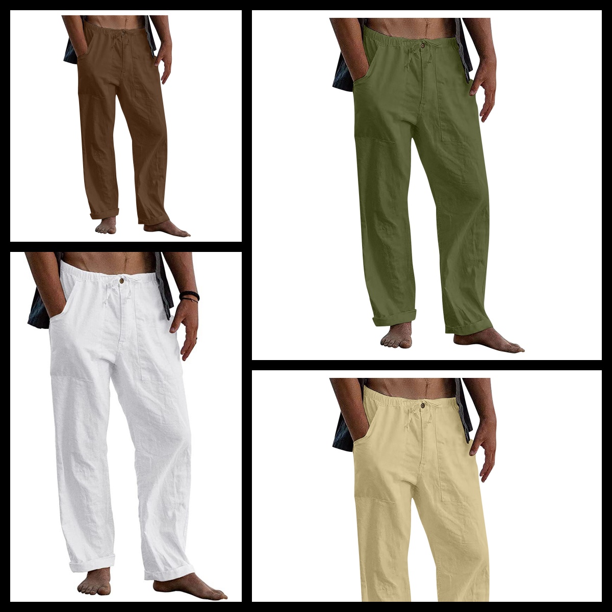 Men's loose casual cotton and linen trousers