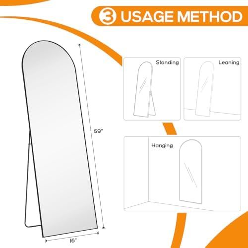 Mirror Full Length, Upgraded 16"x59" Body Wall Mirrors with Shatter-Proof Glass, Floor Standing, Hanging or Leaning, Tall Mirror with Stand Aluminum Alloy Frame for Bedroom Cloakroom
