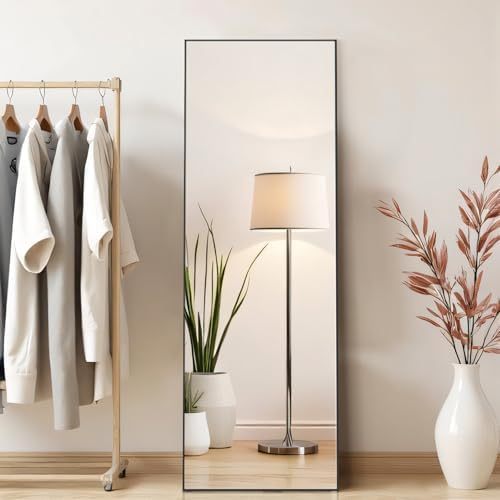 Mirror Full Length, Upgraded 16"x59" Body Wall Mirrors with Shatter-Proof Glass, Floor Standing, Hanging or Leaning, Tall Mirror with Stand Aluminum Alloy Frame for Bedroom Cloakroom