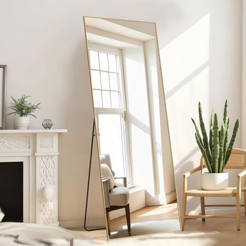 Mirror Full Length, Upgraded 16"x59" Body Wall Mirrors with Shatter-Proof Glass, Floor Standing, Hanging or Leaning, Tall Mirror with Stand Aluminum Alloy Frame for Bedroom Cloakroom