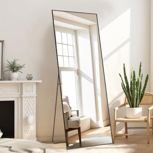 Mirror Full Length, Upgraded 16"x59" Body Wall Mirrors with Shatter-Proof Glass, Floor Standing, Hanging or Leaning, Tall Mirror with Stand Aluminum Alloy Frame for Bedroom Cloakroom