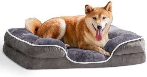 Orthopedic Dog Bed for Extra Large Dogs, Waterproof Memory Foam Pet Beds with Sides, Washable Removable Cover, Non-Slip Base, Egg Crate Foam Couch for Improved Sleep, 42" L x 32" W x 6.5" Th
