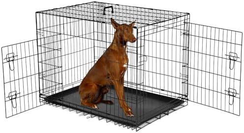 Dog Crate, 24 Inch Small Wire Kennel with Divider Panel, Metal Cages with Double Door, Leak-Proof Pan Tray, Folding Portable for Indoor Outdoor Travel