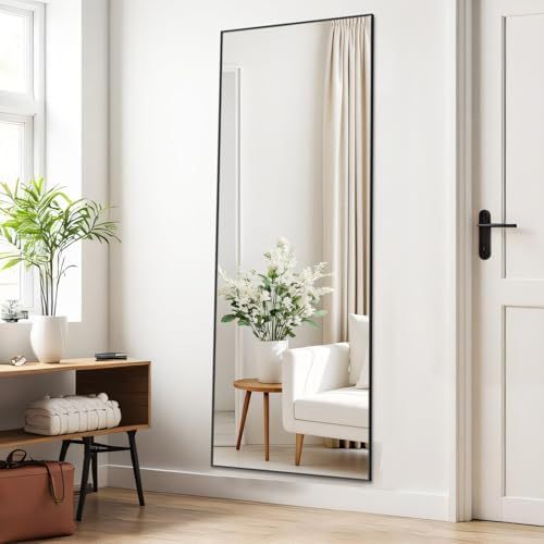 Mirror Full Length, Upgraded 16"x59" Body Wall Mirrors with Shatter-Proof Glass, Floor Standing, Hanging or Leaning, Tall Mirror with Stand Aluminum Alloy Frame for Bedroom Cloakroom