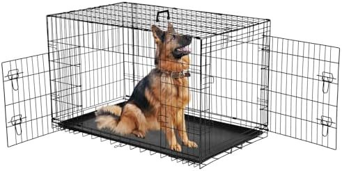 Dog Crate, 24 Inch Small Wire Kennel with Divider Panel, Metal Cages with Double Door, Leak-Proof Pan Tray, Folding Portable for Indoor Outdoor Travel
