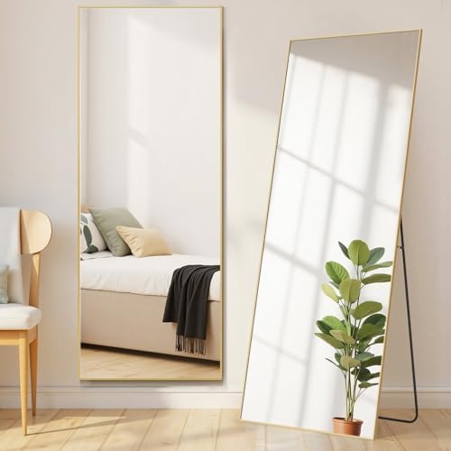 Mirror Full Length, Upgraded 16"x59" Body Wall Mirrors with Shatter-Proof Glass, Floor Standing, Hanging or Leaning, Tall Mirror with Stand Aluminum Alloy Frame for Bedroom Cloakroom