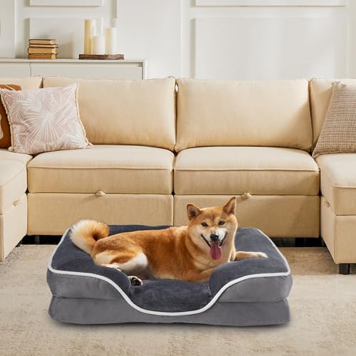 Orthopedic Dog Bed for Extra Large Dogs, Waterproof Memory Foam Pet Beds with Sides, Washable Removable Cover, Non-Slip Base, Egg Crate Foam Couch for Improved Sleep, 42" L x 32" W x 6.5" Th