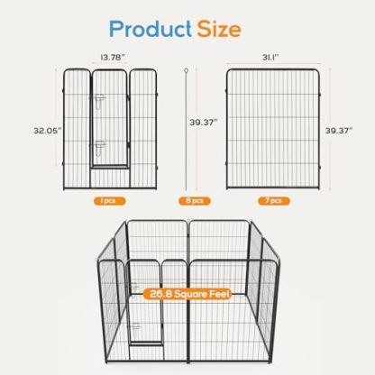 Dog Playpen, Puppy Fence for Yard, Camping, RV, Indoor/Outdoor Use, 32-Inch 16-Panel Exercise Pen for Small/Medium/Large Pets