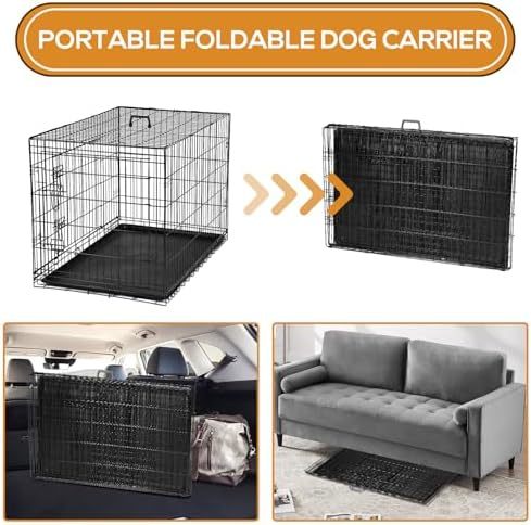 Dog Crate, 24 Inch Small Wire Kennel with Divider Panel, Metal Cages with Double Door, Leak-Proof Pan Tray, Folding Portable for Indoor Outdoor Travel