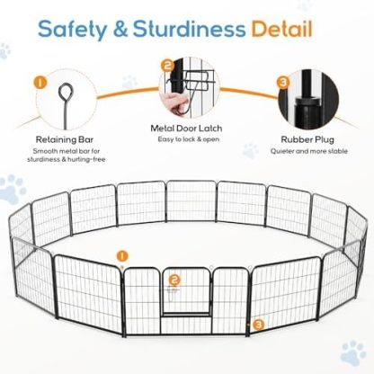 Dog Playpen, Puppy Fence for Yard, Camping, RV, Indoor/Outdoor Use, 32-Inch 16-Panel Exercise Pen for Small/Medium/Large Pets
