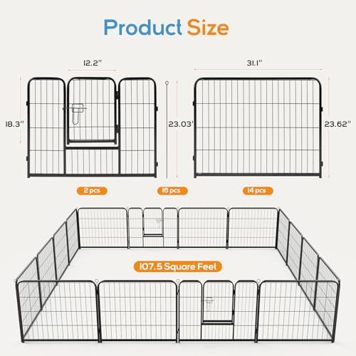 Dog Playpen, Puppy Fence for Yard, Camping, RV, Indoor/Outdoor Use, 32-Inch 16-Panel Exercise Pen for Small/Medium/Large Pets