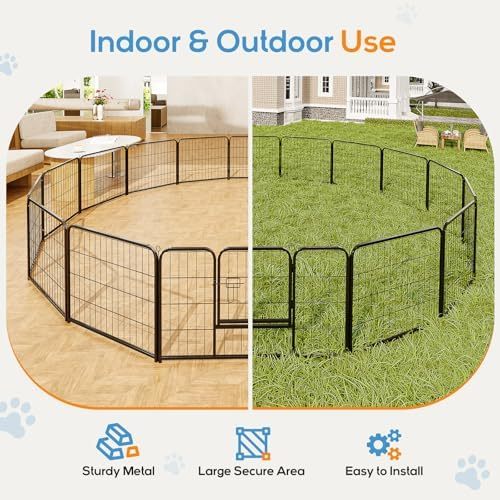 Dog Playpen, Puppy Fence for Yard, Camping, RV, Indoor/Outdoor Use, 32-Inch 16-Panel Exercise Pen for Small/Medium/Large Pets