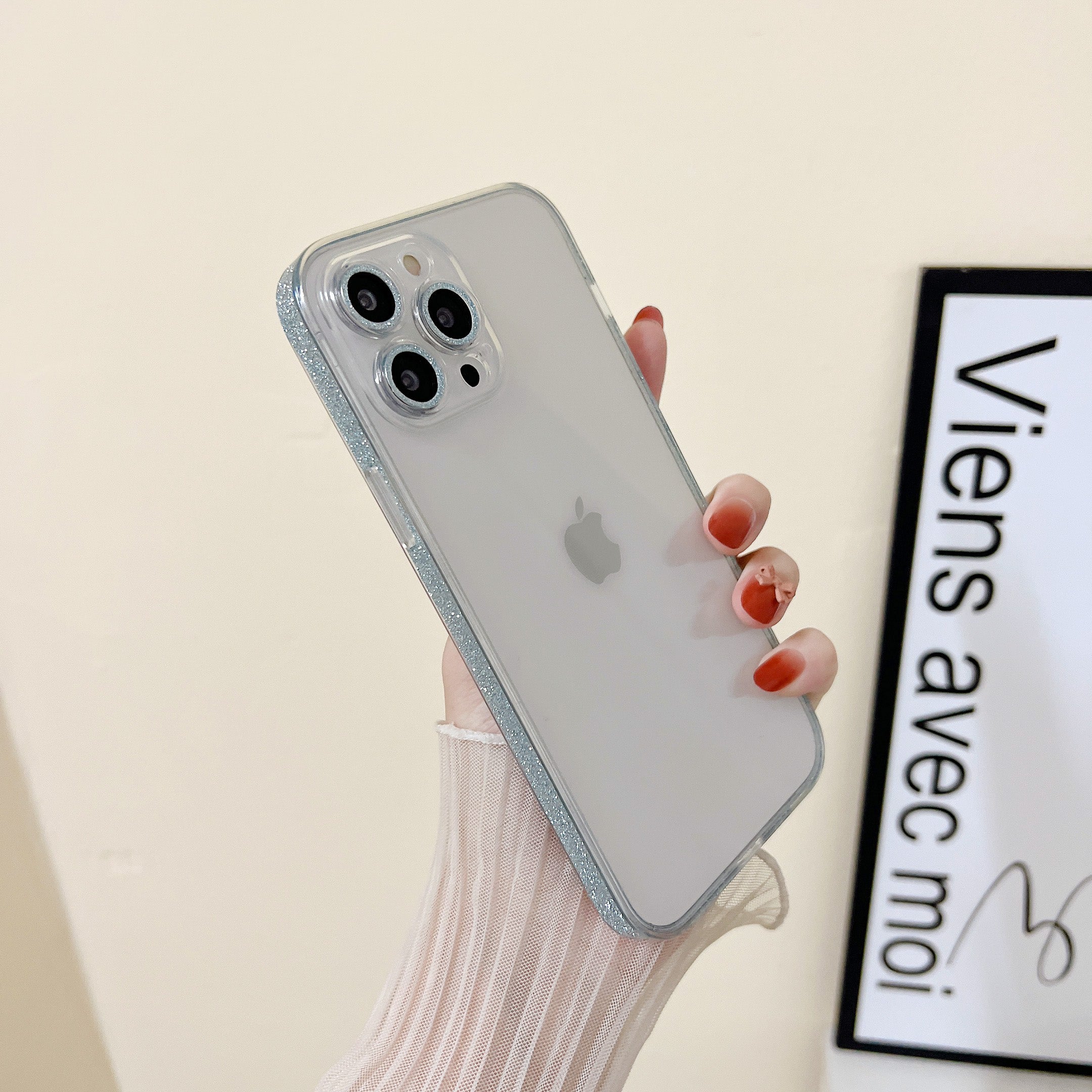 Side Sparkly Clear iPhone Case With Camera Protector