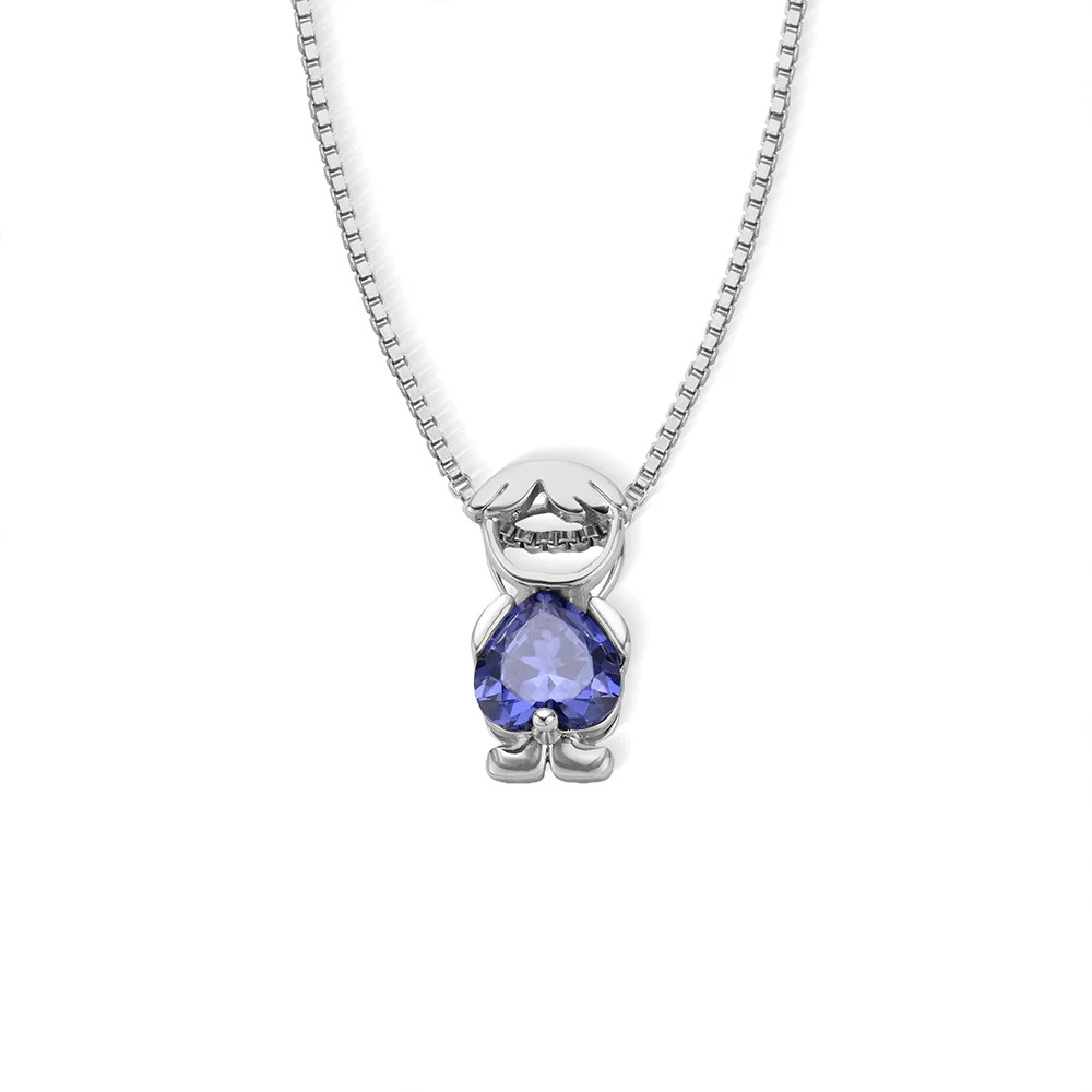 Personalized Family Birthstone Necklace - Custom Boy & Girl Charm Pendant with Heart Crystals