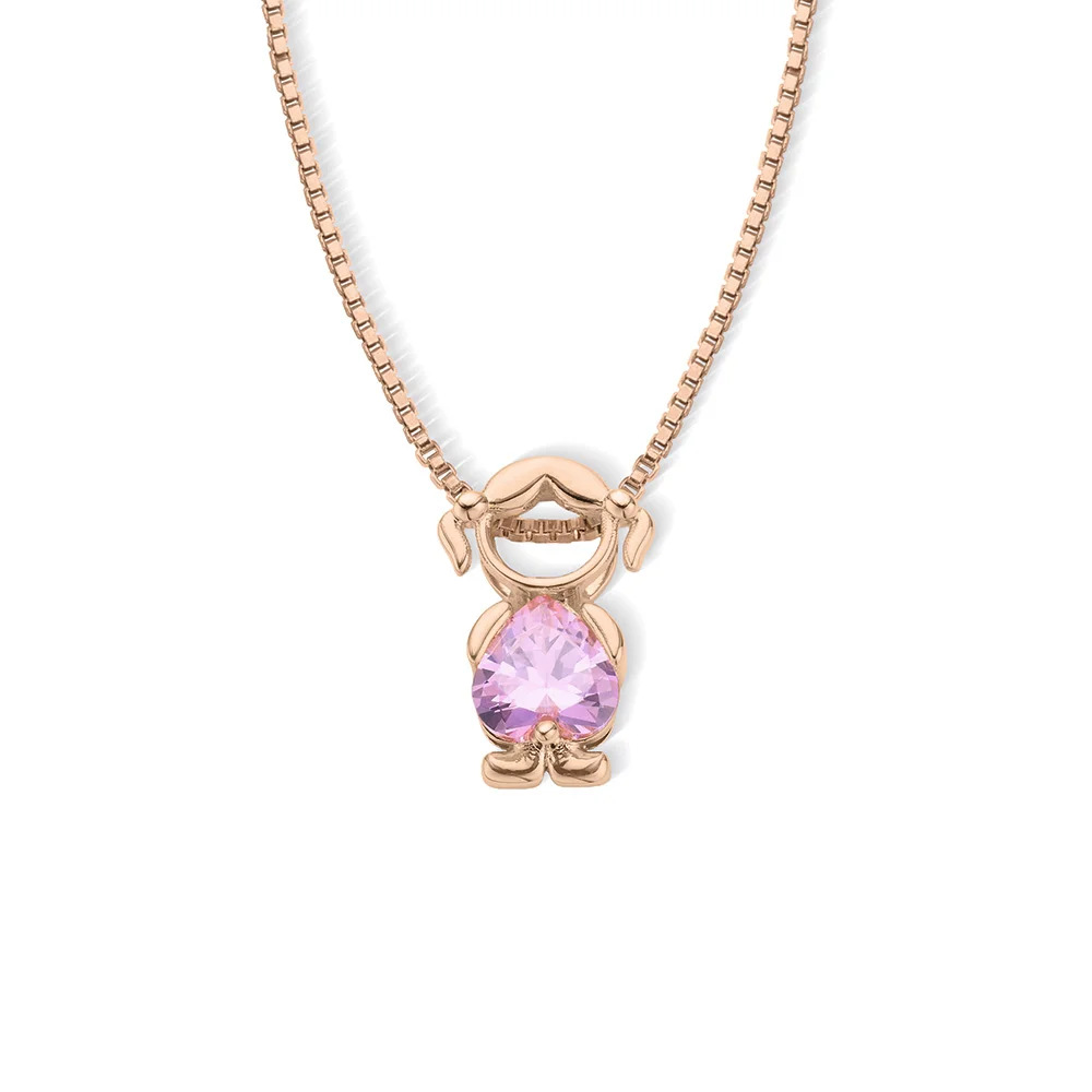 Personalized Family Birthstone Necklace - Custom Boy & Girl Charm Pendant with Heart Crystals