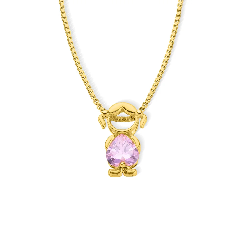 Personalized Family Birthstone Necklace - Custom Boy & Girl Charm Pendant with Heart Crystals