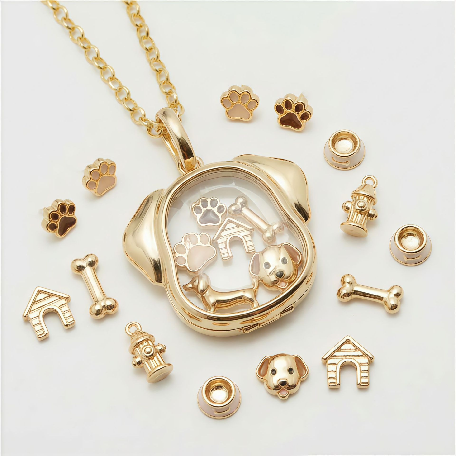 Personalized Floating Glass Locket Necklace - Custom DIY Charm Pendant with CZ Initials & Mini Charms