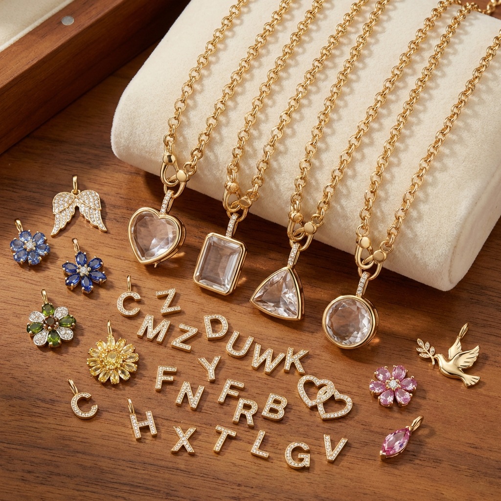 Personalized Floating Glass Locket Necklace - Custom DIY Charm Pendant with CZ Initials & Mini Charms