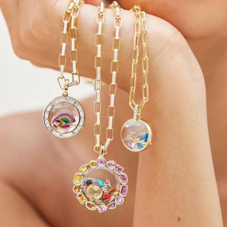 Personalized Floating Glass Locket Necklace - Custom DIY Charm Pendant with CZ Initials & Mini Charms