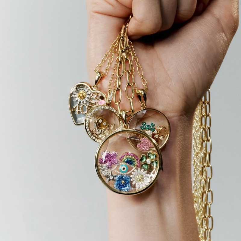Personalized Floating Glass Locket Necklace - Custom DIY Charm Pendant with CZ Initials & Mini Charms