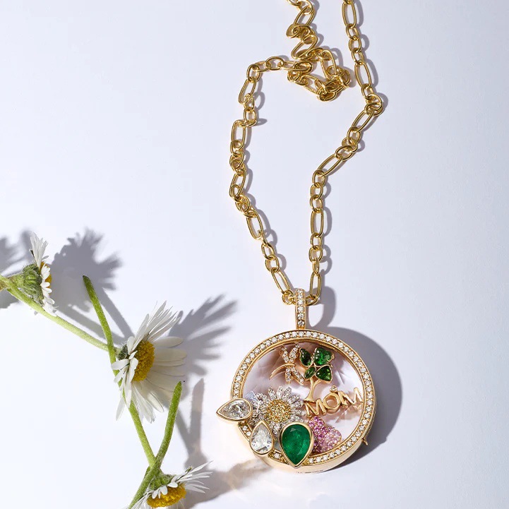 Personalized Floating Glass Locket Necklace - Custom DIY Charm Pendant with CZ Initials & Mini Charms