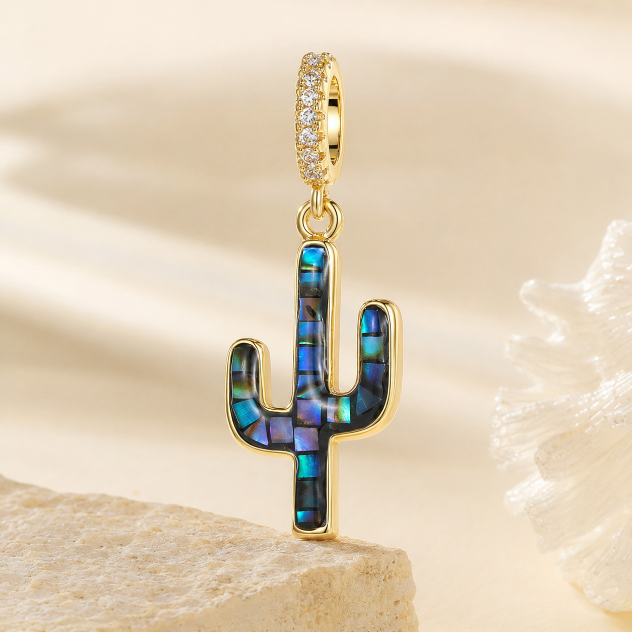 Natural Abalone Shell Gold Charm Necklace Pendant | Butterfly, Star, Cactus Ocean Jewelry Gift for Women