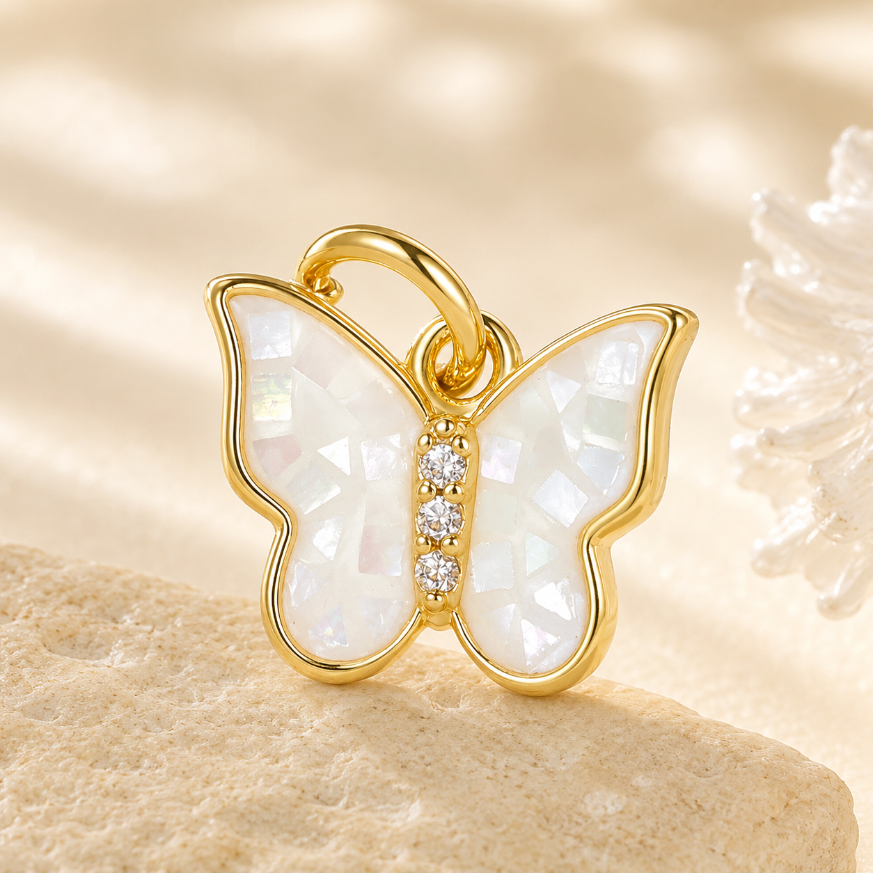 Natural Abalone Shell Gold Charm Necklace Pendant | Butterfly, Star, Cactus Ocean Jewelry Gift for Women