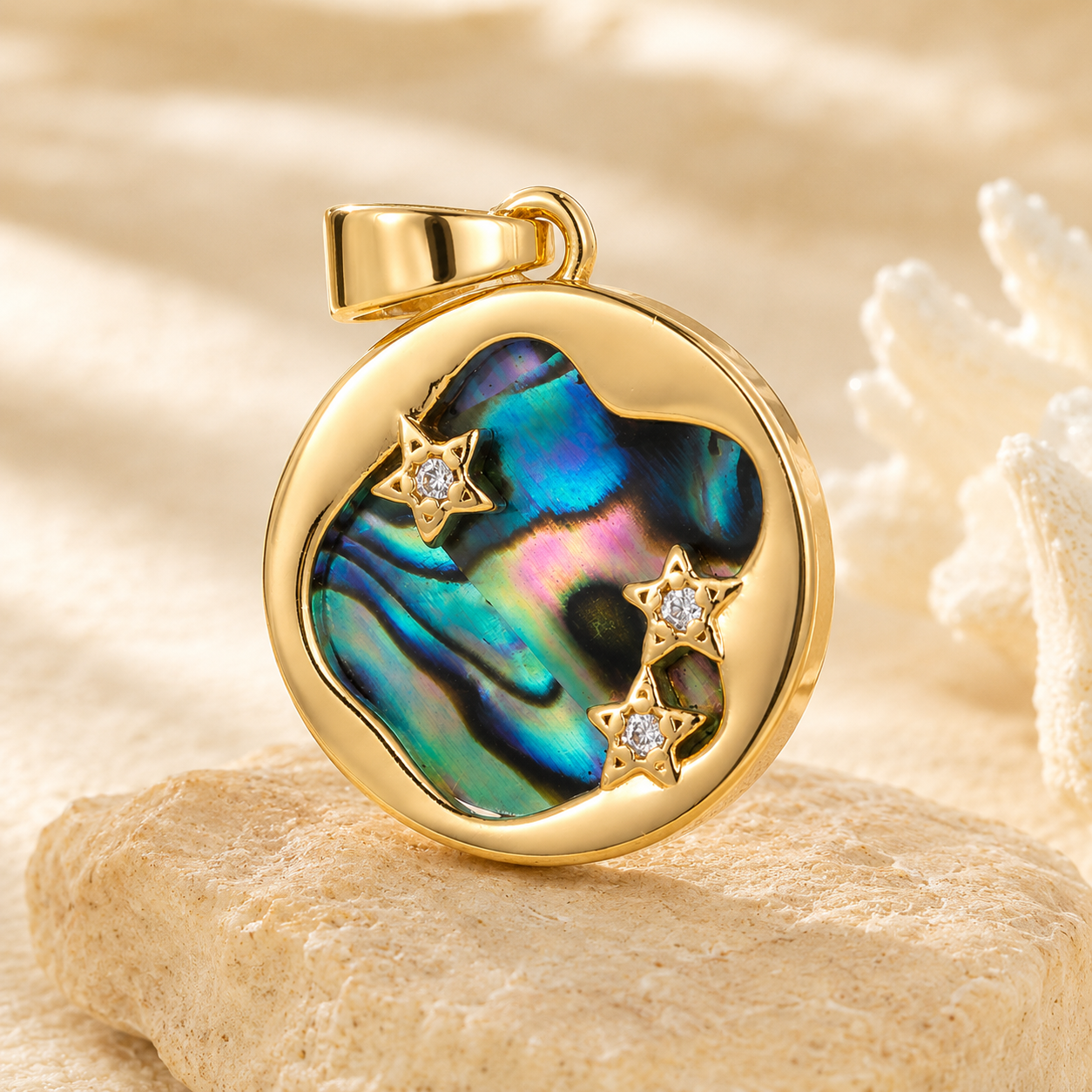 Natural Abalone Shell Gold Charm Necklace Pendant | Butterfly, Star, Cactus Ocean Jewelry Gift for Women