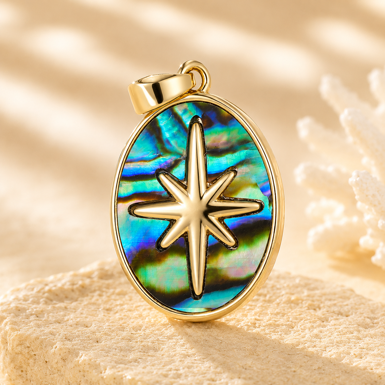 Natural Abalone Shell Gold Charm Necklace Pendant | Butterfly, Star, Cactus Ocean Jewelry Gift for Women
