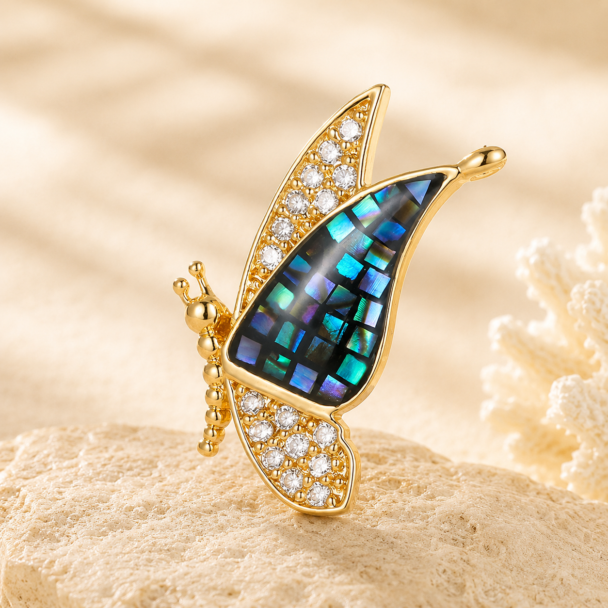 Natural Abalone Shell Gold Charm Necklace Pendant | Butterfly, Star, Cactus Ocean Jewelry Gift for Women