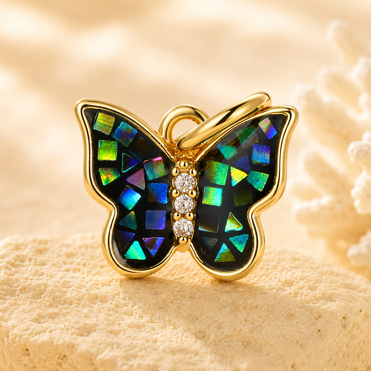 Natural Abalone Shell Gold Charm Necklace Pendant | Butterfly, Star, Cactus Ocean Jewelry Gift for Women