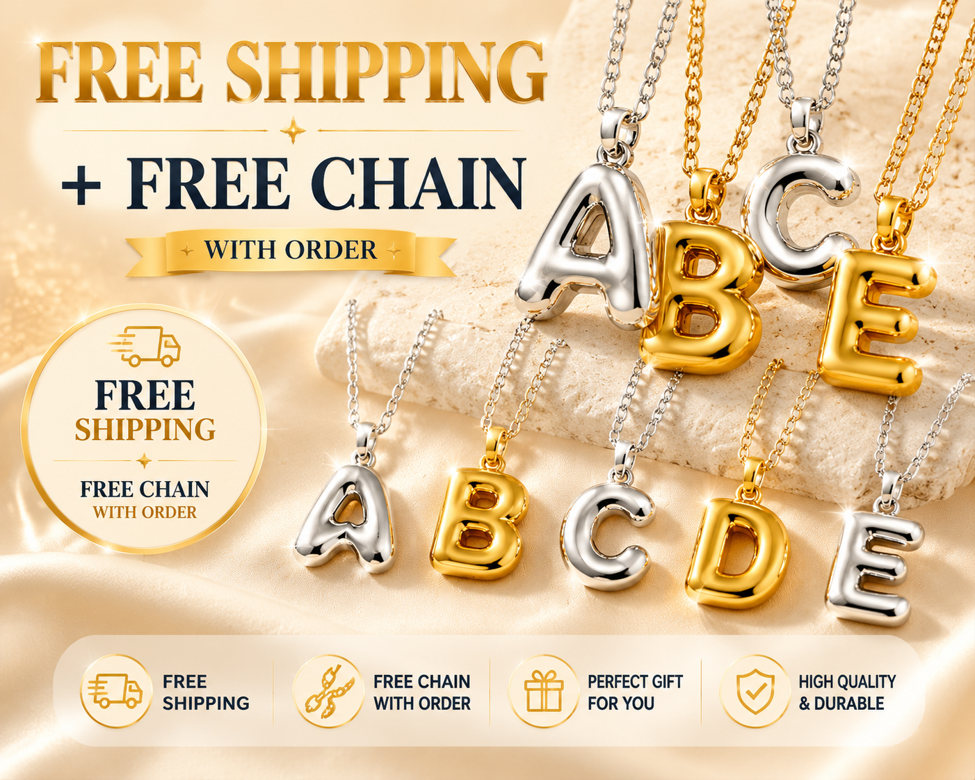 Handcrafted 3D Bubble Initial Necklace – Artisan Puffy Letter Pendant (Free Chain Included)